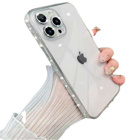 Sparkling pink border phone case transparent and suitable for Apple 14proMax creative mirror 13 glass protective case - V.I.P Digital Presence