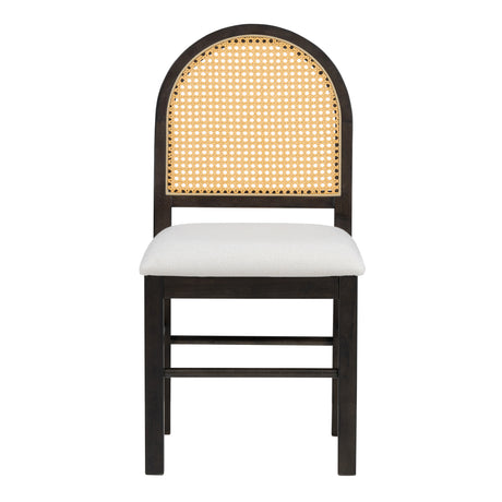 TREXM 5-piece retro functional cutlery set with 1 expandable dining table and 4 cushioned chairs with rattan backrests (espresso - V.I.P Digital Presence