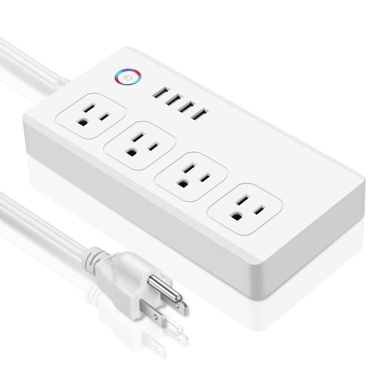 Regleta de enchufes inteligente, extensión con WiFi y múltiples tomas de corriente, 4 USB y 4 enchufes de CA con control individual de Tuya. 