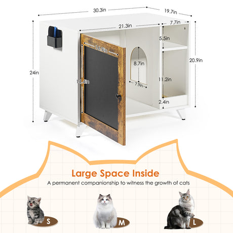 Litter Box Enclosure,Modern Hidden Cat Litter Box Enclosure Furniture with Scratching Pad for Living Room, White + vintage - V.I.P Digital Presence
