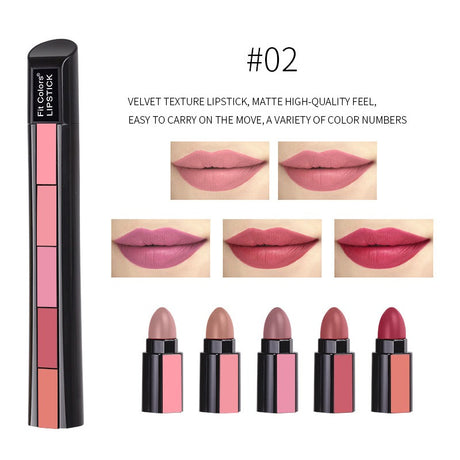 5 Colors Matte Velvet Lipstick Waterproof Sweatproof Lip Gloss Duration Colorfast Lipstick Non Stick Cup Lip Gloss Cosmetics - V.I.P Digital Presence