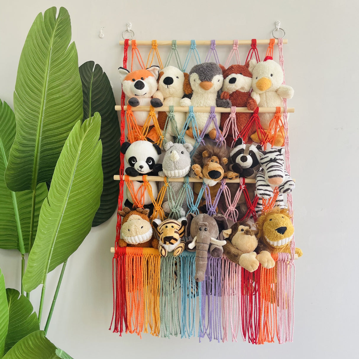 Simple decoration of shelves for children's rooms book ornaments wooden sticks 3-layer plush Bohemian toy storage net bag - V.I.P Digital Presence