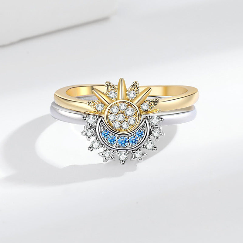 European and American personality simple design sun and moon folding ring female couple ring - V.I.P Digital Presence