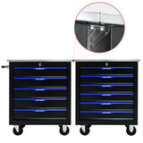 5 DRAWERS MULTIFUNCTIONAL TOOL CART WITH WHEELS-BLACK+BLUE - V.I.P Digital Presence
