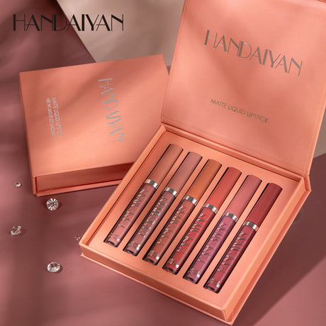HANDAIYAN 6 Lip Gloss Set Not Easy To Dip Cup Matte Lip Gloss Set Gift Box Liquid Lipstick - V.I.P Digital Presence