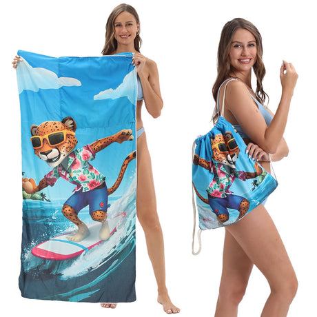 Two-in-One Foldable Beach Towel Printed Bath Towel All-In-One Beach Towel with Storage Bag - V.I.P Digital Presence