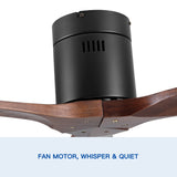 52" YUHAO Farmhouse Rustic Ceiling Fan without Light - Matte Black with Solid Wood Blade - V.I.P Digital Presence