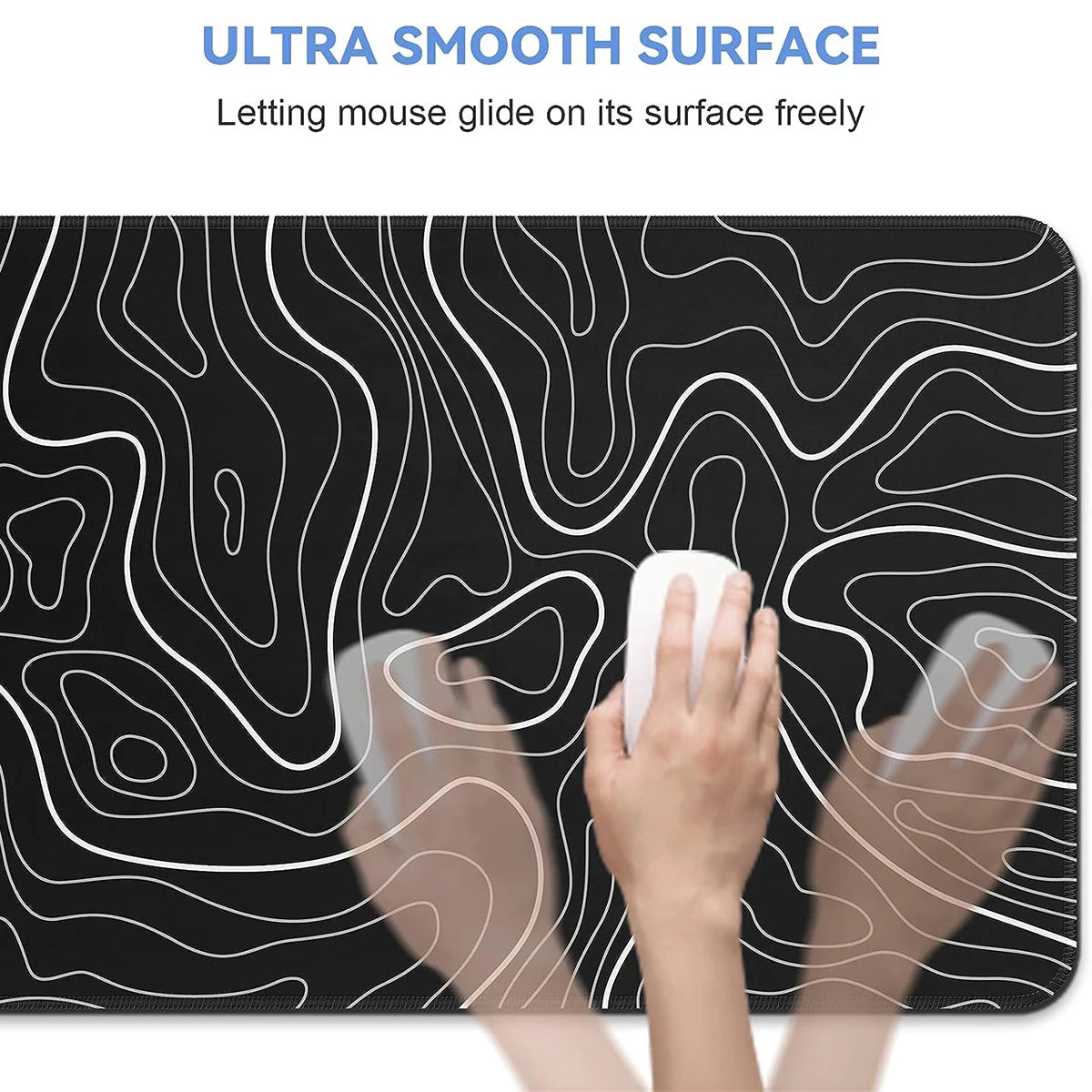 1 alfombrilla de ratón para juegos, alfombrilla de teclado grande de 31,5 x 11,8 pulgadas, alfombrilla de ratón topográfica en blanco y negro para teclado con antideslizante
