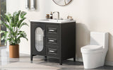 30" Bathroom Vanity with Sink, Bathroom Vanity Cabinet with Two Drawers and Door, Adjustable Shelf, Solid Wood and MDF, Black - V.I.P Digital Presence