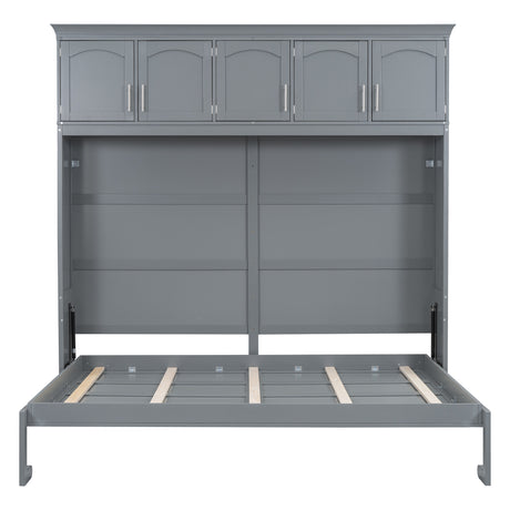 Full Size Murphy Bed Wall Bed with Top Cabinets,Gray - V.I.P Digital Presence