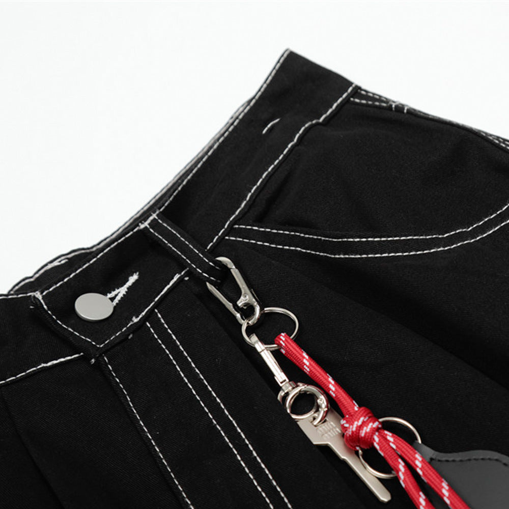 High Street American Style Workwear Cargo Shorts for Men with Topstitching Design and Metal Accessories, Multi-Pocket Denim Shorts - V.I.P Digital Presence