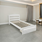Platform Twin Bed Frame with Storage Drawer and Wood Slat Support No Box Spring Needed White - V.I.P Digital Presence