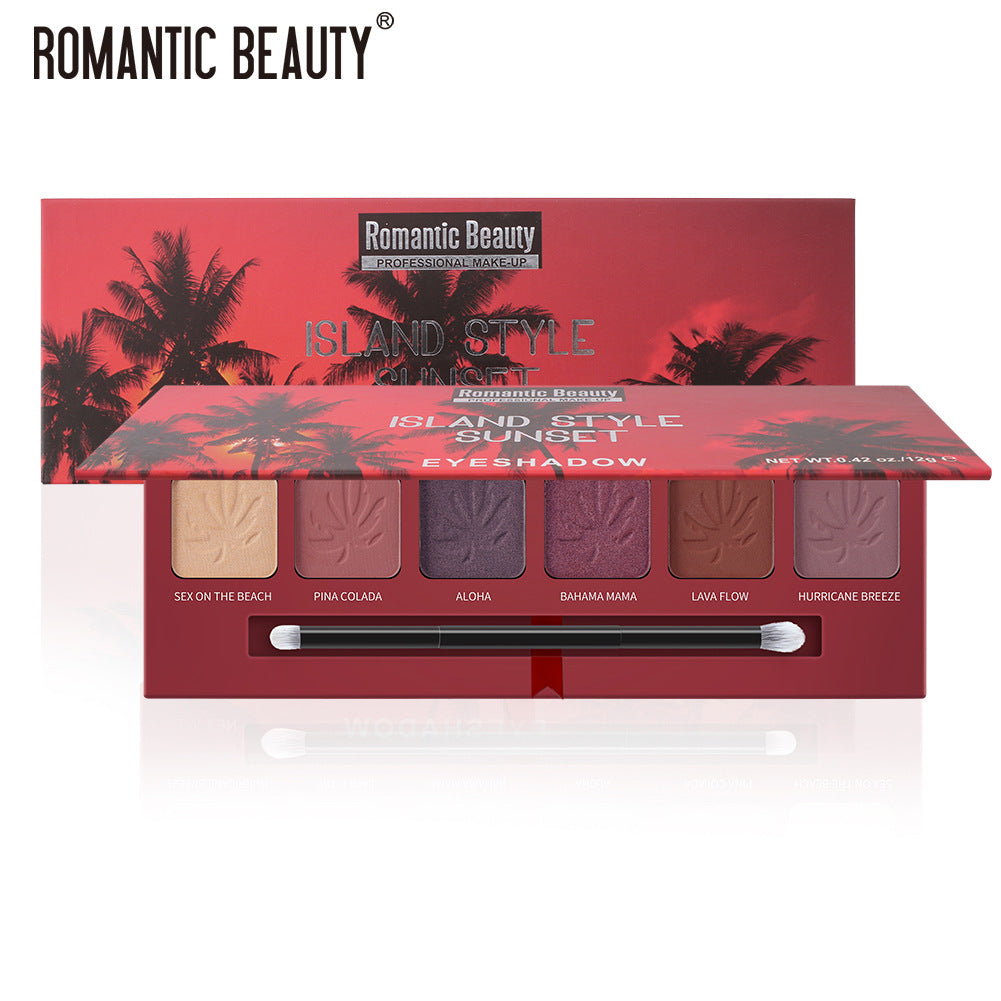 Romantic Beauty 6 Color Pearlescent Matte Eye Shadow Plate Sunset Pattern Eye Shadow With Brush Head - V.I.P Digital Presence