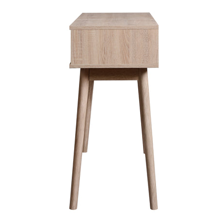 Kitchen Mid-Century Table Writing Desk with 2 Push-pull White Panel Drawers and Wood Legs, Natural Color - V.I.P Digital Presence