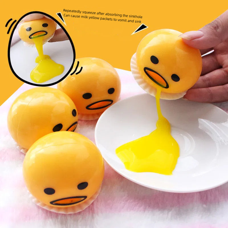 Yema de huevo para vomitar, huevo perezoso, yema de huevo, hermano, pellizco, yema de leche musical, pelota de huevo para vomitar, juguete para aliviar el estrés.
