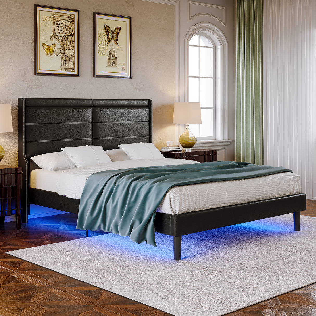 Stylish Queen Size PU Leather Upholstered Bed Frame Platform Bed Black - V.I.P Digital Presence