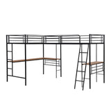 Twin Size Metal Loft Bed with Two Built-in Desks Black