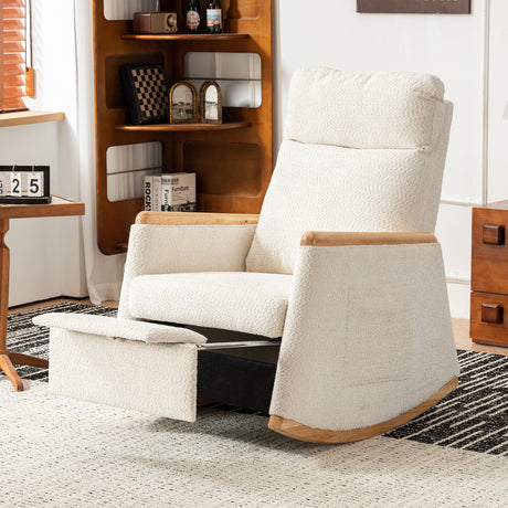 Accent Rocking Chair with Footrest High Back Rubber Wood Rocking Legs Bedroom Living Space 38.6D X 26.8W X 40.6H Inch - V.I.P Digital Presence