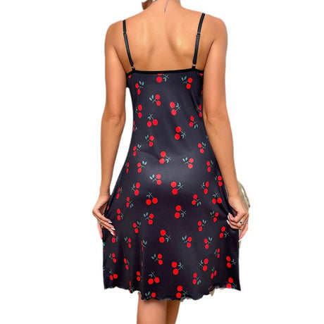 Sexy lingerie, sexy women's suspender, cherry heart printed home clothes, nightgown - V.I.P Digital Presence