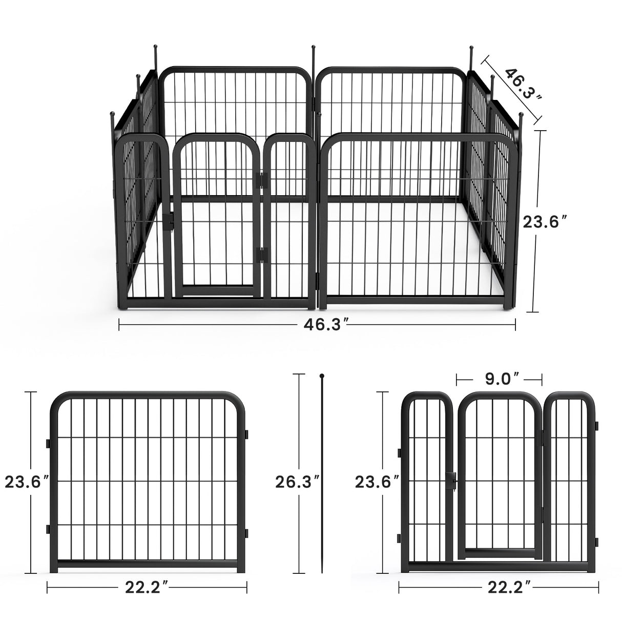 8-panel dog fence, 24 inch small dog pet fence, portable indoor pet game fence. Black, 22.2 inches wide x 23.6 inches high. - V.I.P Digital Presence