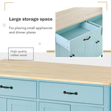 Kitchen Island Cart with 4 Door Cabinet and Two Drawers and 2 Locking Wheels - Solid Wood Top (Mint Green)