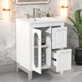 24" Bathroom Vanity with Sink, Bathroom Vanity Cabinet with Two Drawers and Door, Adjustable Shelf, Solid Wood and MDF, White - V.I.P Digital Presence