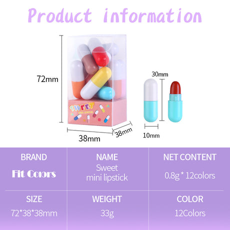 Fit Colors 12 Colors Mini Pill Matte Lipstick Velvet Matte Portable Pill Capsule Lipstick - V.I.P Digital Presence