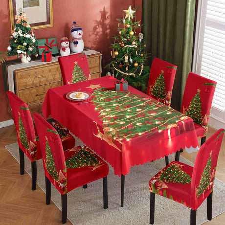 Christmas printed tablecloth, chair cover, waterproof, oil resistant, festive decoration, dining table cloth, chair cover, universal household use - V.I.P Digital Presence