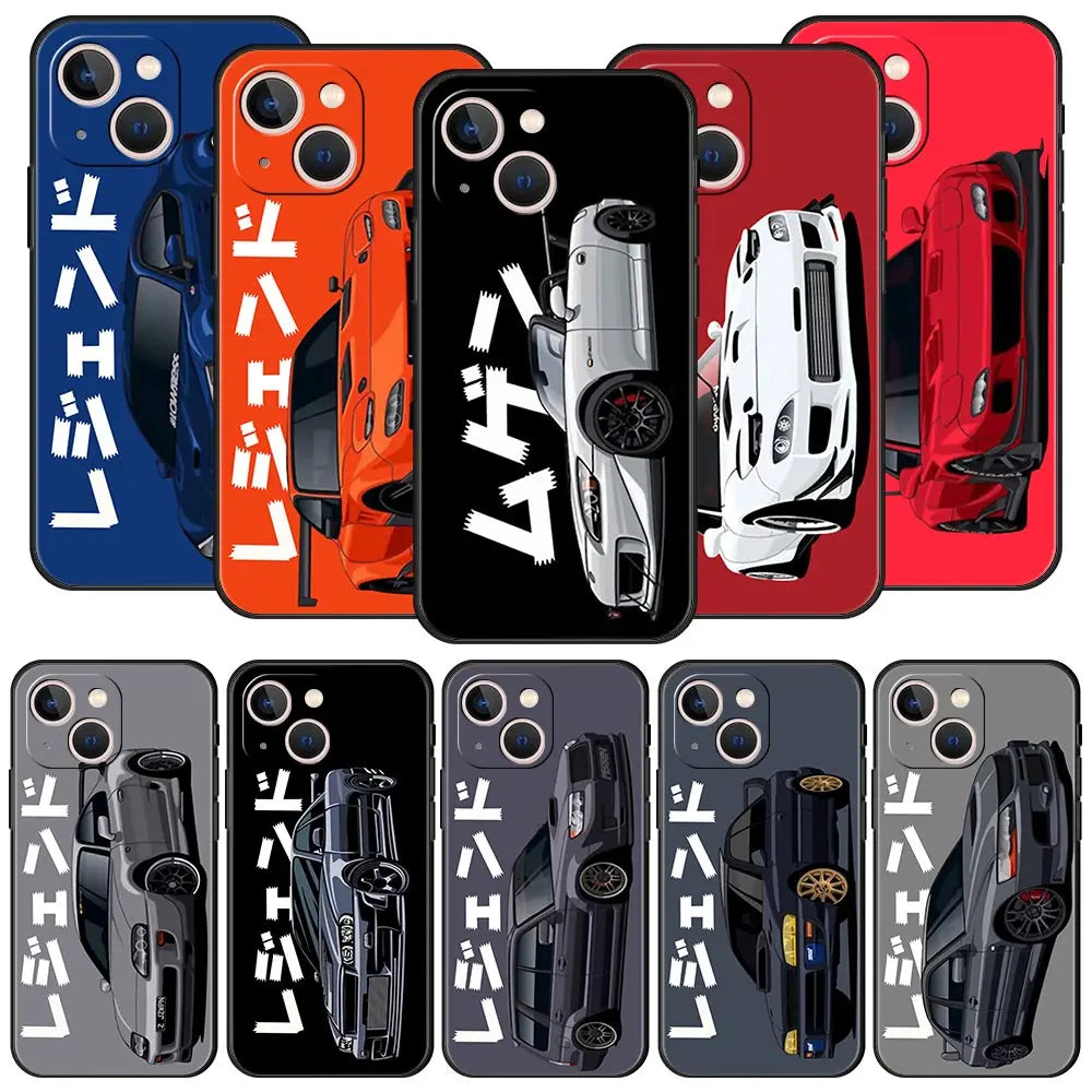 Luxury Phone Case For iPhone 11 12 13 15 14 Pro Max X XR XS 7 8 Plus SE 2020 Black Soft Cover Funda JDM Tokyo Drift Sports Car - V.I.P Digital Presence