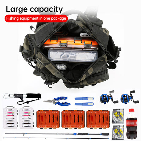 Men's Fishing Backpack: Equipped with bait box, equipment storage bag, pole holder, sling & shoulder bag design. - V.I.P Digital Presence
