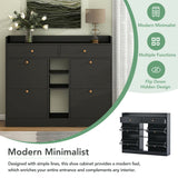 ONTREND modern shoe cabinet with 4 flipped drawers, multifunctional double-layer shoe storage with drawers, black. - V.I.P Digital Presence