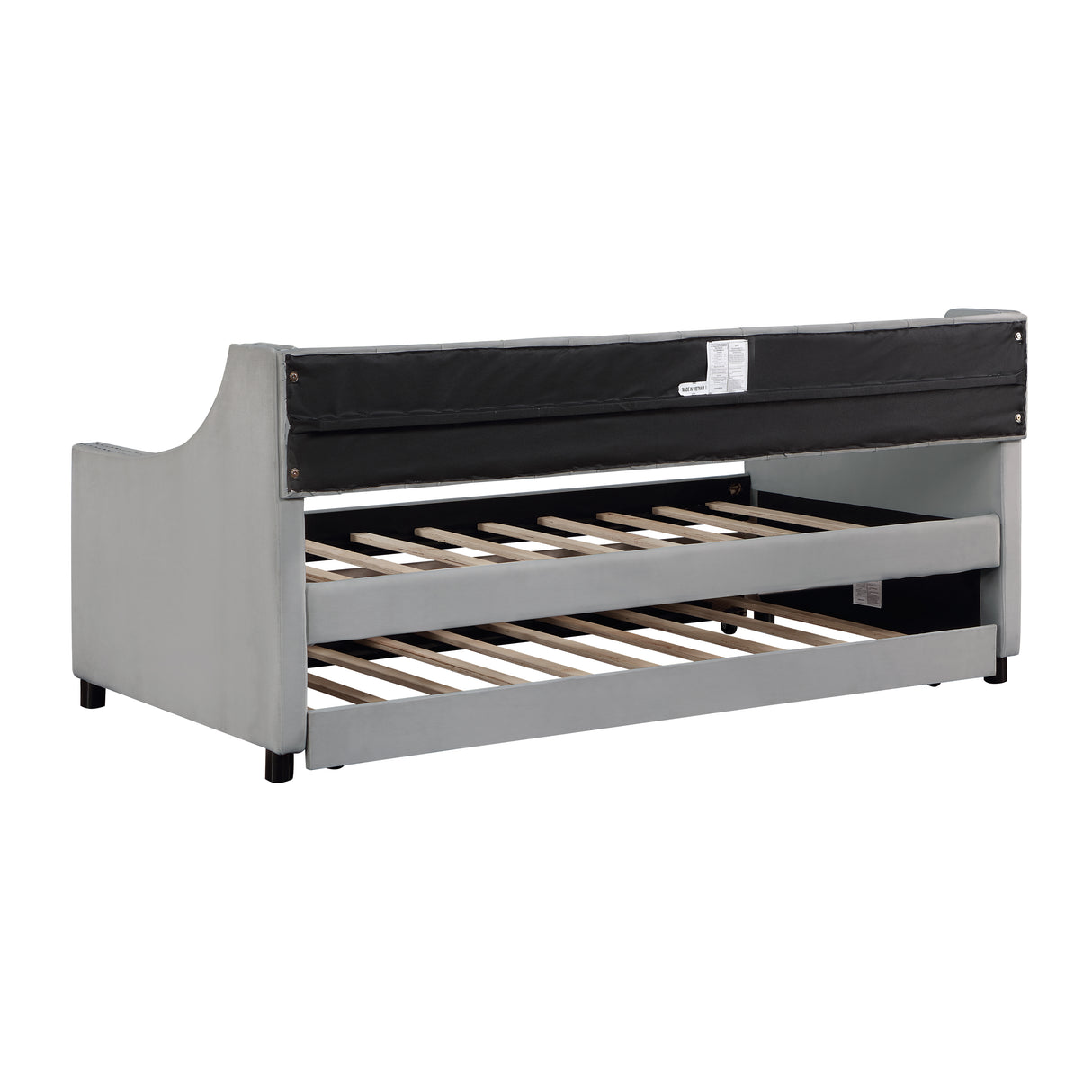 Twin Size Upholstered Daybed with Trundle Sturdy Wood Bedframe w/ Bedframe Tufted Button & Copper Nail on Arms Design - V.I.P Digital Presence