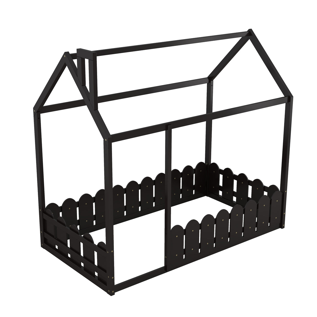 {Slats are not included}Twin Size Wood Bed House Bed Frame with Fence for KidsTeens Girls Boys