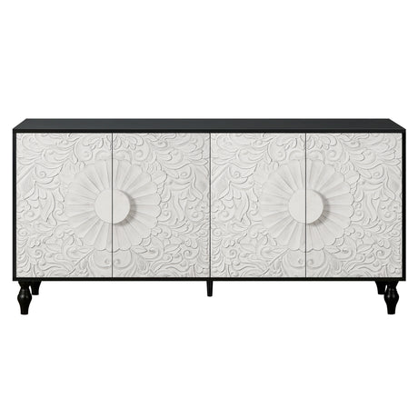 Vintage White Large Faceted Carved And Spliced Doors Combined With Black Frames For TV Stand Table,Sideboards, Accent Cabinets - V.I.P Digital Presence