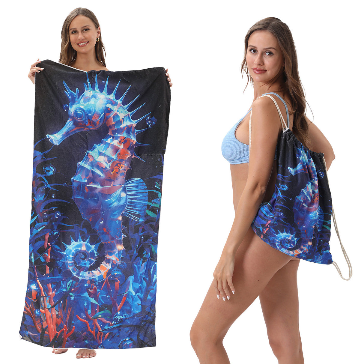 Two-in-One Foldable Beach Towel Printed Bath Towel All-In-One Beach Towel with Storage Bag - V.I.P Digital Presence
