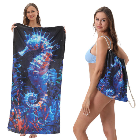 Two-in-One Foldable Beach Towel Printed Bath Towel All-In-One Beach Towel with Storage Bag - V.I.P Digital Presence