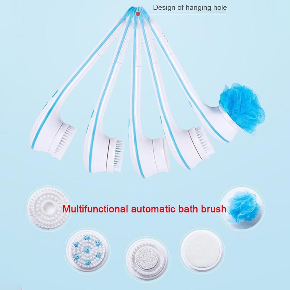 5 In 1 Electric Bath Shower Brush Exfoliation Spin Spa Massage Body Clean Brush Electric Massage Multi-Function Bath Brush Tool - V.I.P Digital Presence