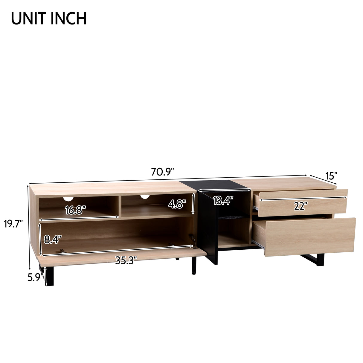 Modern TV Stand for 80'' TV with Double Storage Space Media Console Table Entertainment Center with Drop Down Door