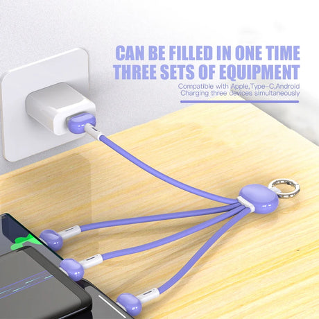 One to three data cable suitable for Android and Apple Type-C keychain three in one charging cable - V.I.P Digital Presence