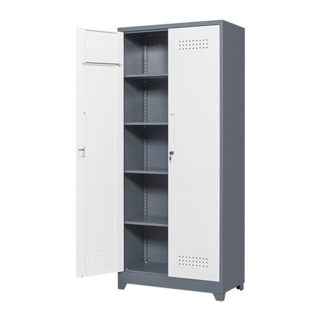 Metal storage cabinets, lockable cleaning tool cabinets, high broom tool organizers, and large storage cabinets in storage store - V.I.P Digital Presence