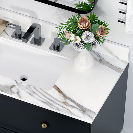 43 inch marble countertop with base rectangular central sink and 4-inch high splash guard, pre drilled 8-inch faucet hole ，white - V.I.P Digital Presence