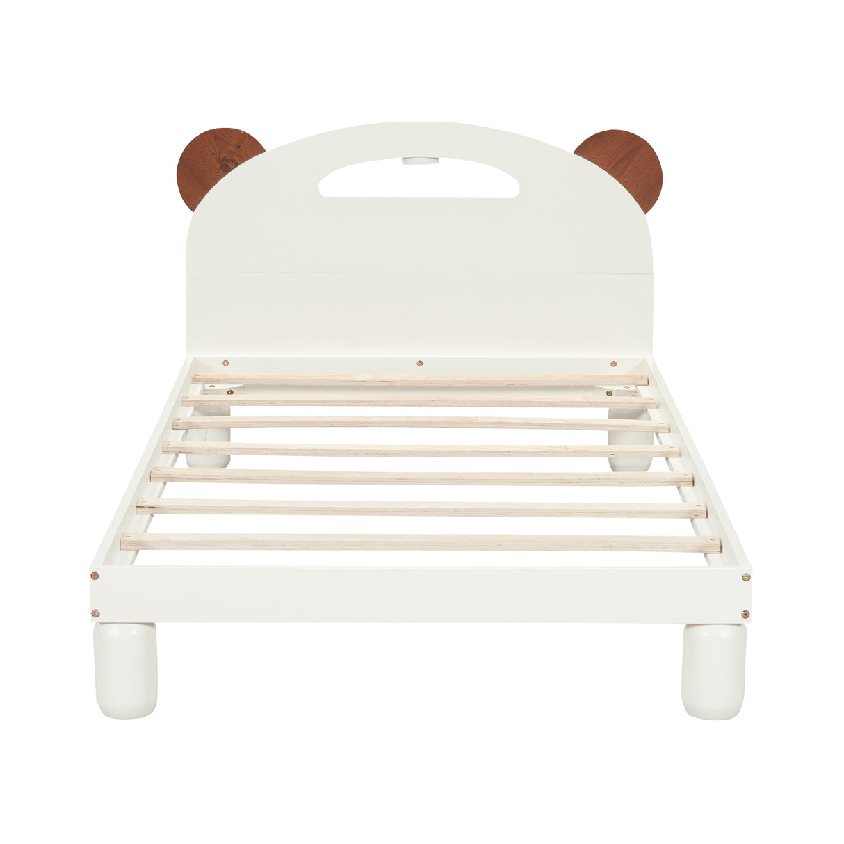 Twin Size Platform Bed with Bear Ears Shaped Headboard and LED Cream White