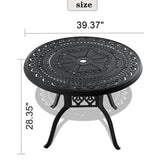 Ø39.37-inch Cast Aluminum Patio Dining Table With Black Frame and Umbrella Hole - V.I.P Digital Presence
