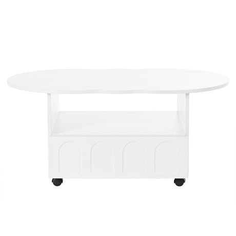 ON-TRANS flexible cream style coffee table with 2 brake wheels, drawers, large storage space, white, 39.37 '' x 23.6 '' - V.I.P Digital Presence