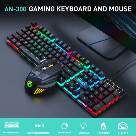 Wired gaming keyboard floating keycap rainbow backlit keyboard and mouse set AN-300 - V.I.P Digital Presence