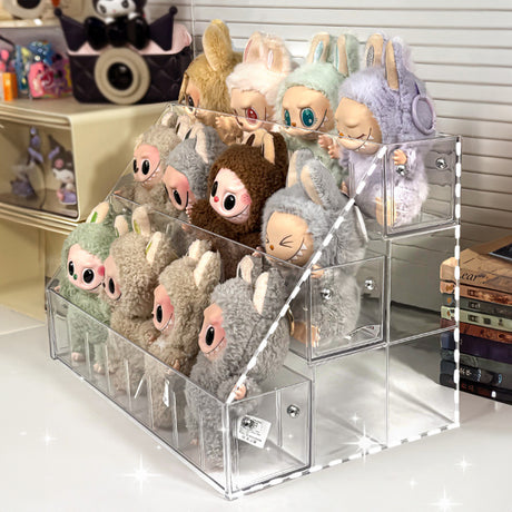 Spacious 3-Layer Display Shelf for Labubu Dolls and Handmade Blind Boxes, Stepped Transparent Acrylic Storage Solution - V.I.P Digital Presence