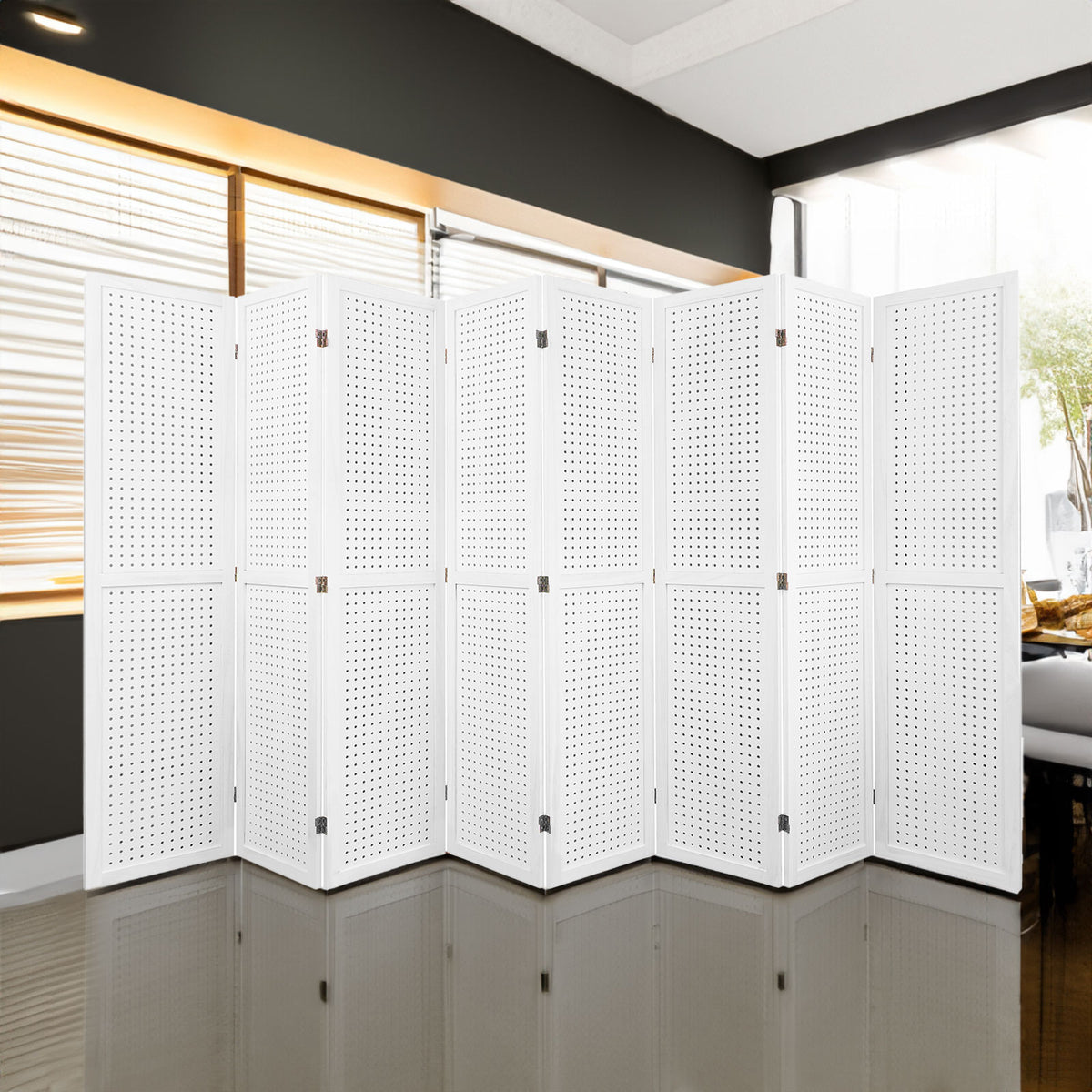 8 Panel Room Divider, 5.6Ft Pegboard Display Wooden Room Divider Folding Privacy Screen Room Divider Freestanding Peg Board - V.I.P Digital Presence