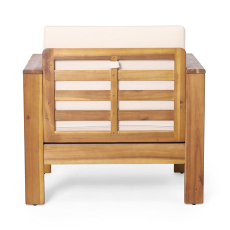 ( Set of 2) Outdoor Acacia Wood Club Chairs with Cushions, Teak+Beige, 27.75"D x 32"W x 27.75"H - V.I.P Digital Presence
