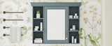 35 ''x 28' 'blue wall mounted bathroom storage cabinet with mirror door and medication cabinet with 6 open shelves - V.I.P Digital Presence