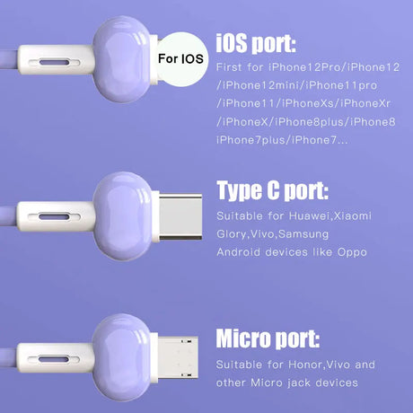 One to three data cable suitable for Android and Apple Type-C keychain three in one charging cable - V.I.P Digital Presence